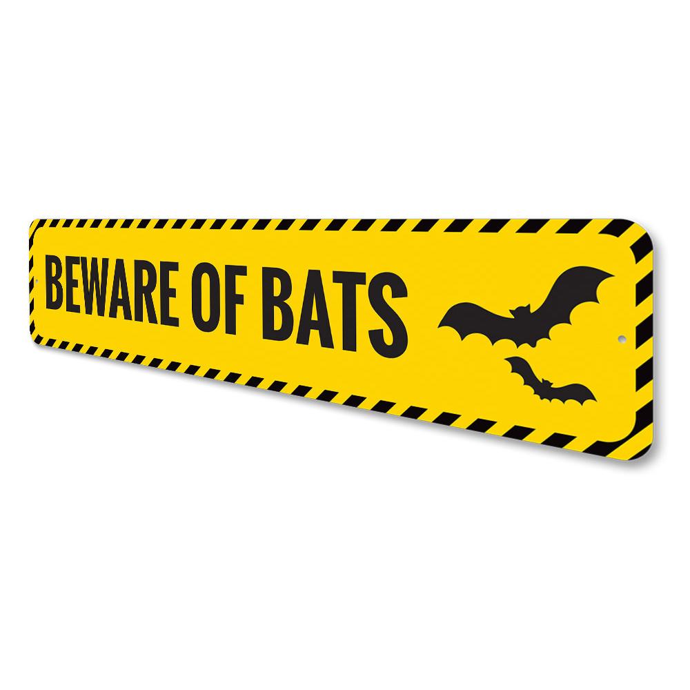 Beware of Bats Sign made from high-quality aluminum, featuring spooky bat graphics, perfect for Halloween decor.