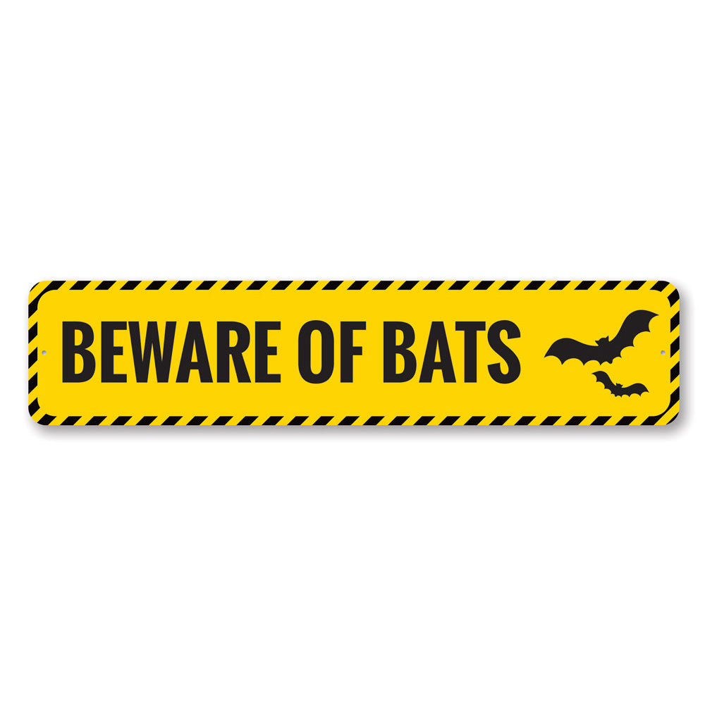 Beware of Bats Sign made from high-quality aluminum, featuring spooky bat graphics, perfect for Halloween decor.