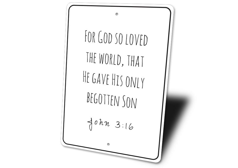 A beautifully crafted Bible Verse Sign made from high-quality aluminum, featuring customizable text and pre-drilled holes for easy mounting.