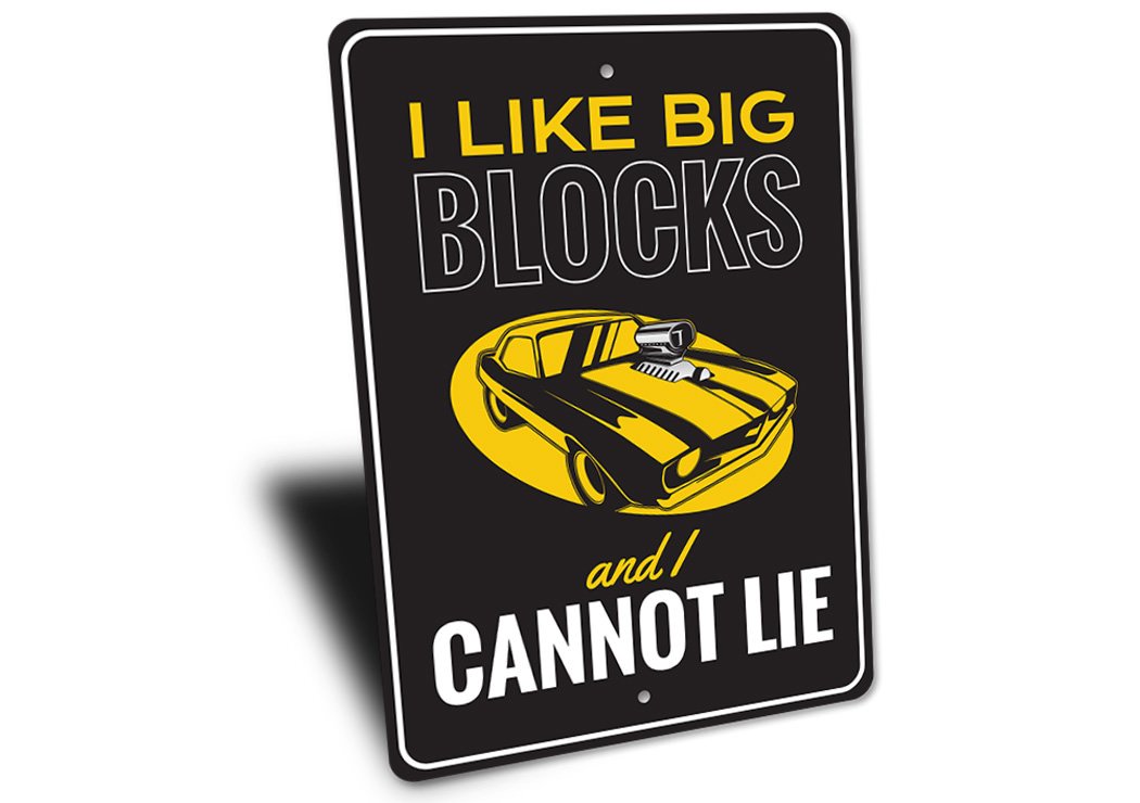 Big Blocks Sign made of durable aluminum, customizable with personal text, featuring pre-drilled holes for easy mounting.