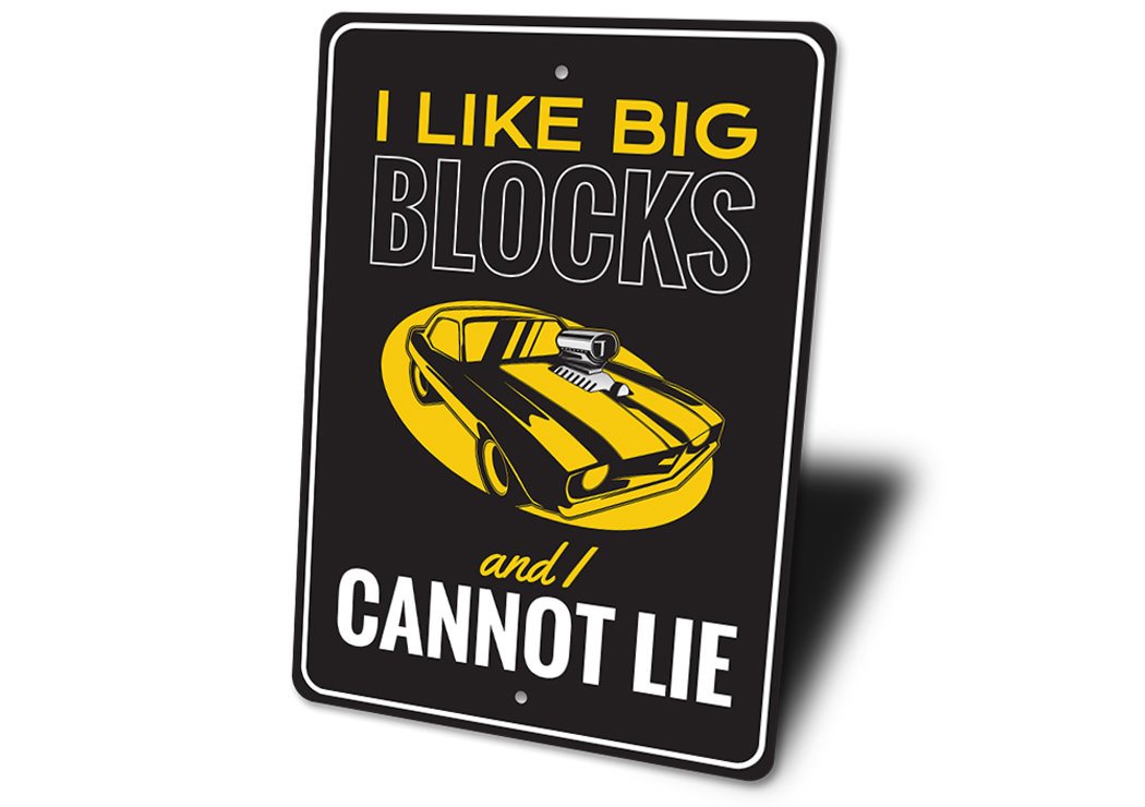 Big Blocks Sign made of durable aluminum, customizable with personal text, featuring pre-drilled holes for easy mounting.