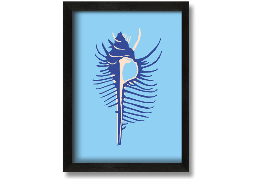 A beautifully framed Big Blue Shell print showcasing vibrant blue colors, ready to hang, available in various frame colors.