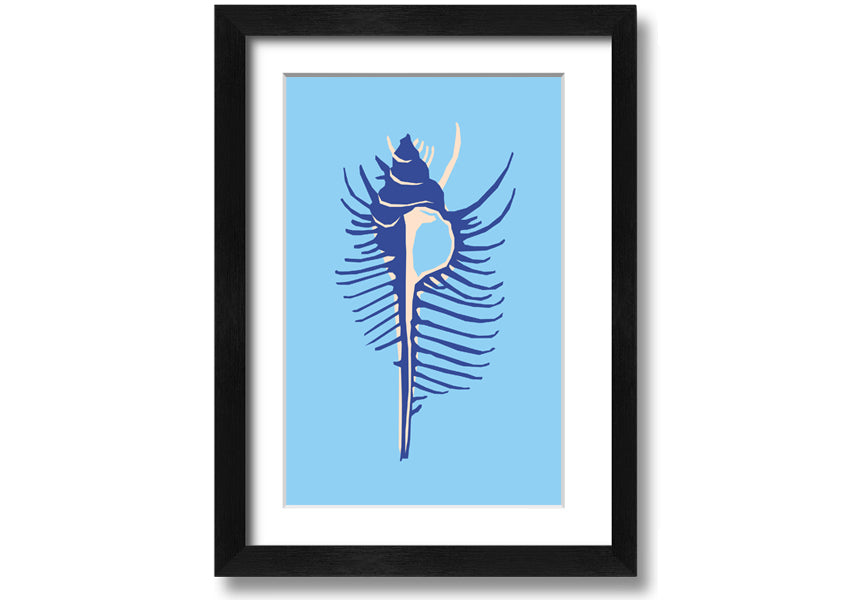 A beautifully framed Big Blue Shell print showcasing vibrant blue colors, ready to hang, available in various frame colors.