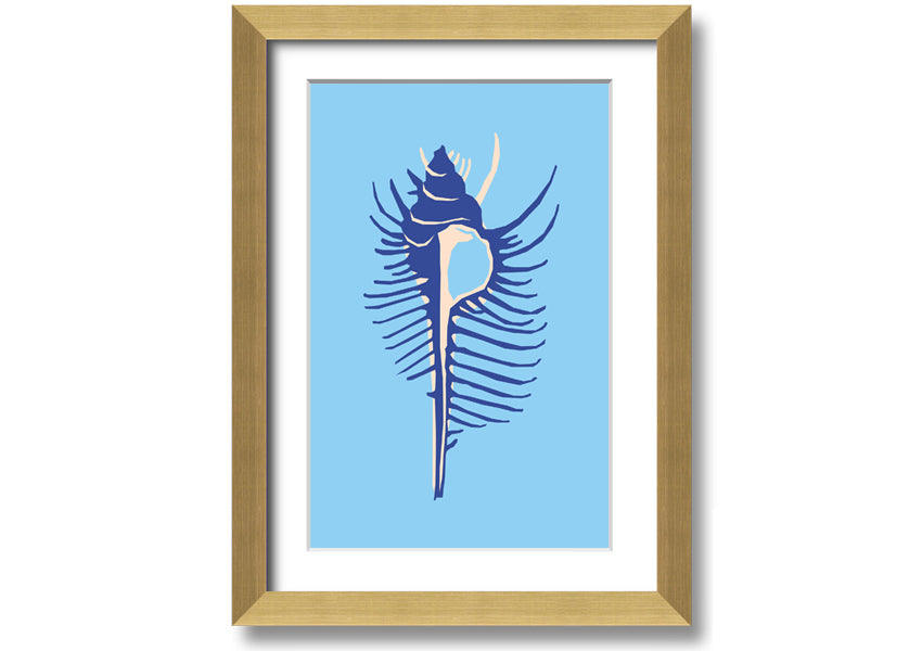 A beautifully framed Big Blue Shell print showcasing vibrant blue colors, ready to hang, available in various frame colors.