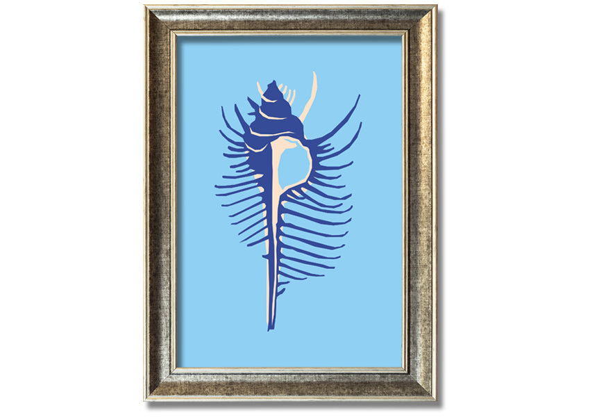 A beautifully framed Big Blue Shell print showcasing vibrant blue colors, ready to hang, available in various frame colors.