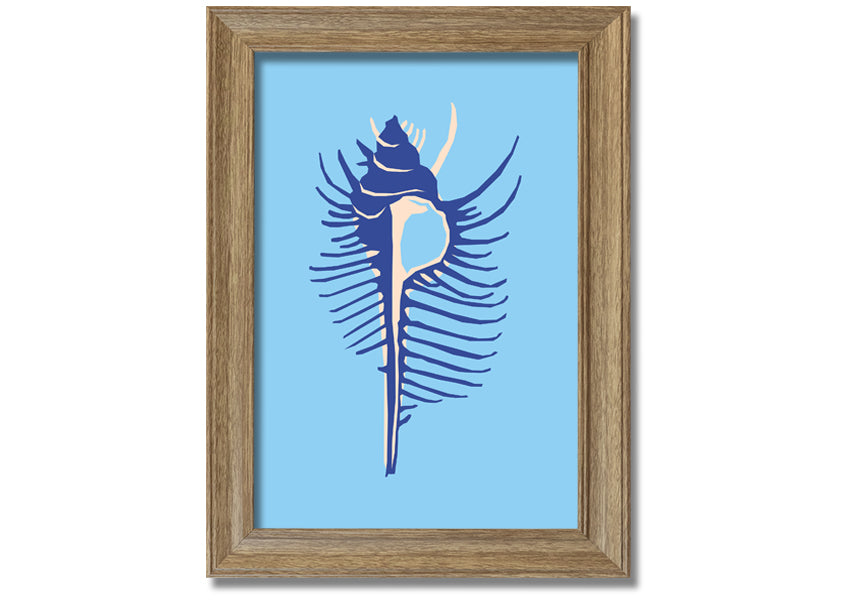 A beautifully framed Big Blue Shell print showcasing vibrant blue colors, ready to hang, available in various frame colors.