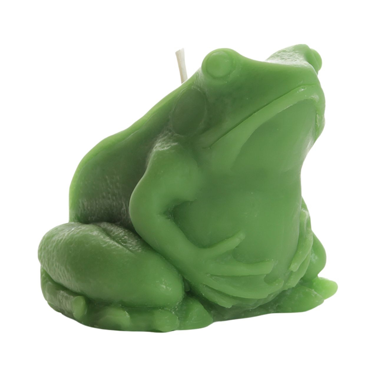 A whimsical green frog candle made of 100% pure beeswax, hand sculpted and designed for home decor.