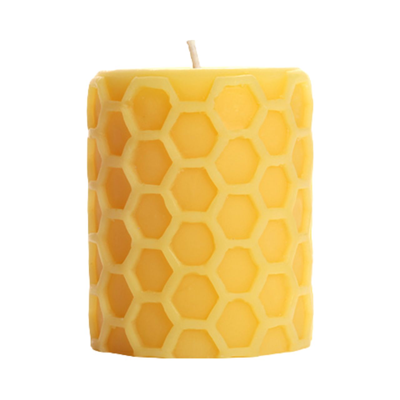 Big Dipper Wax Works Beeswax Honeycomb Pillar candle, 3" x 3.5", showcasing a unique honeycomb design and natural beeswax color.