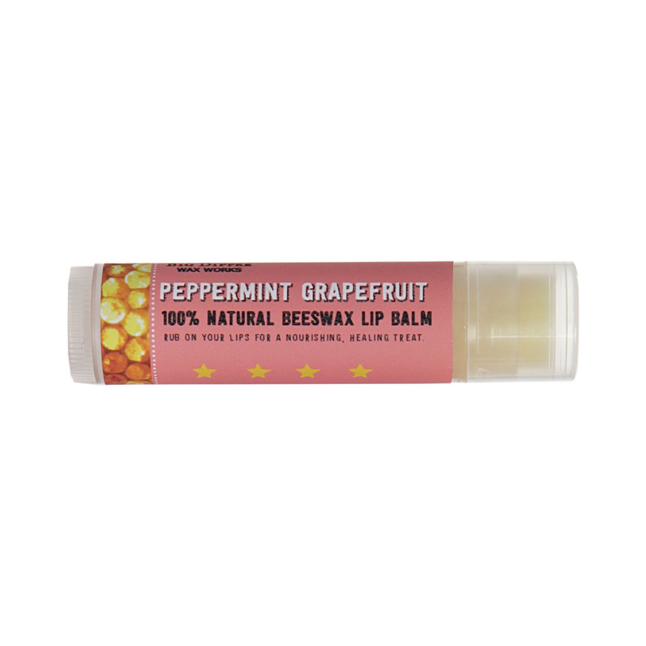 Big Dipper Wax Works Beeswax Lip Balm in various flavors, showcasing its natural ingredients and eco-friendly packaging.