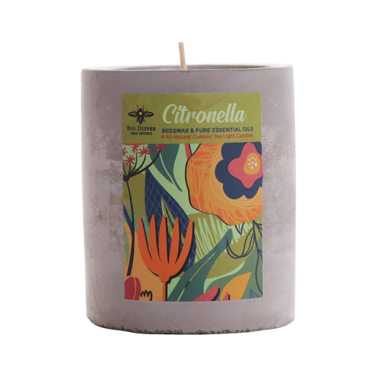 Big Dipper Wax Works Citronella Concrete Cup candle in a minimalistic concrete holder, featuring a warm glow and natural essential oils.