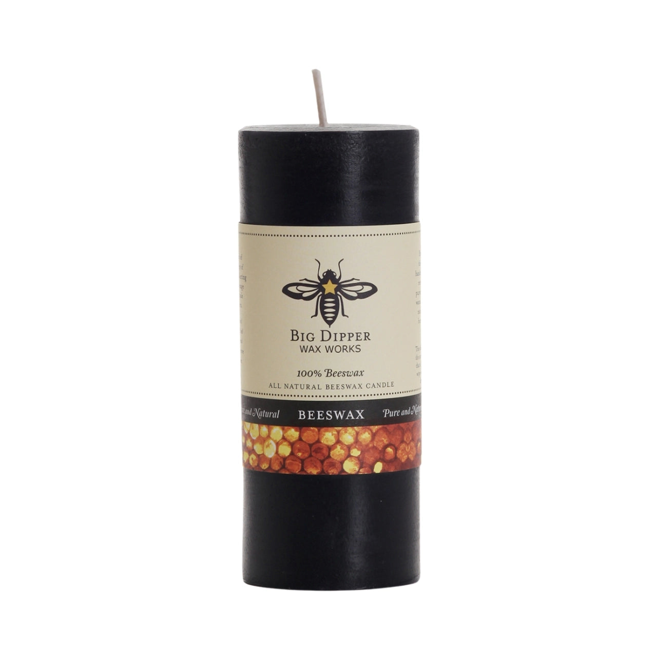 Big Dipper Wax Works Pure Beeswax Pillars in various sizes and colors, showcasing their elegant design and natural honey fragrance.