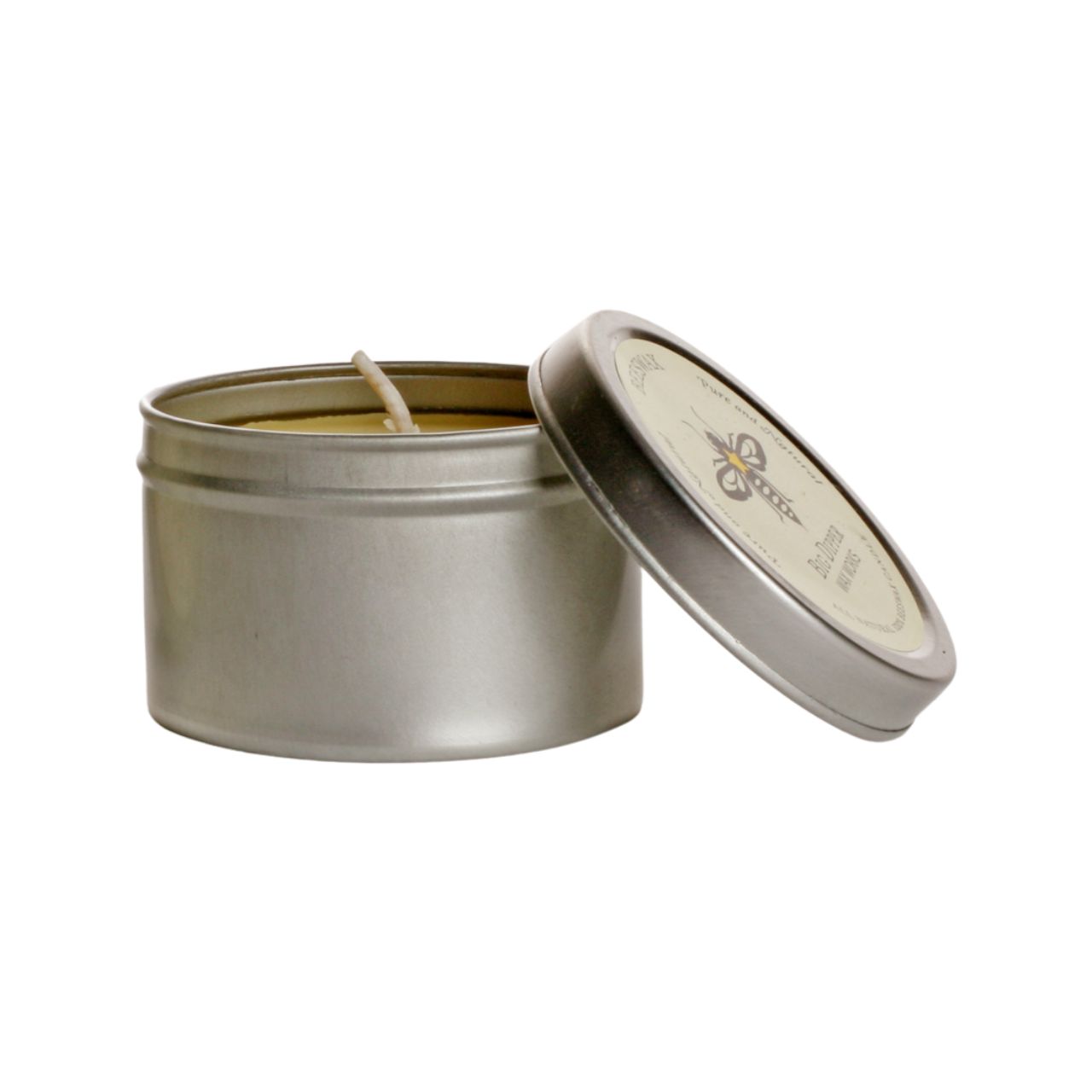 Big Dipper Wax Works Pure Beeswax Tins in recycled containers, showcasing their eco-friendly design and natural honey fragrance.