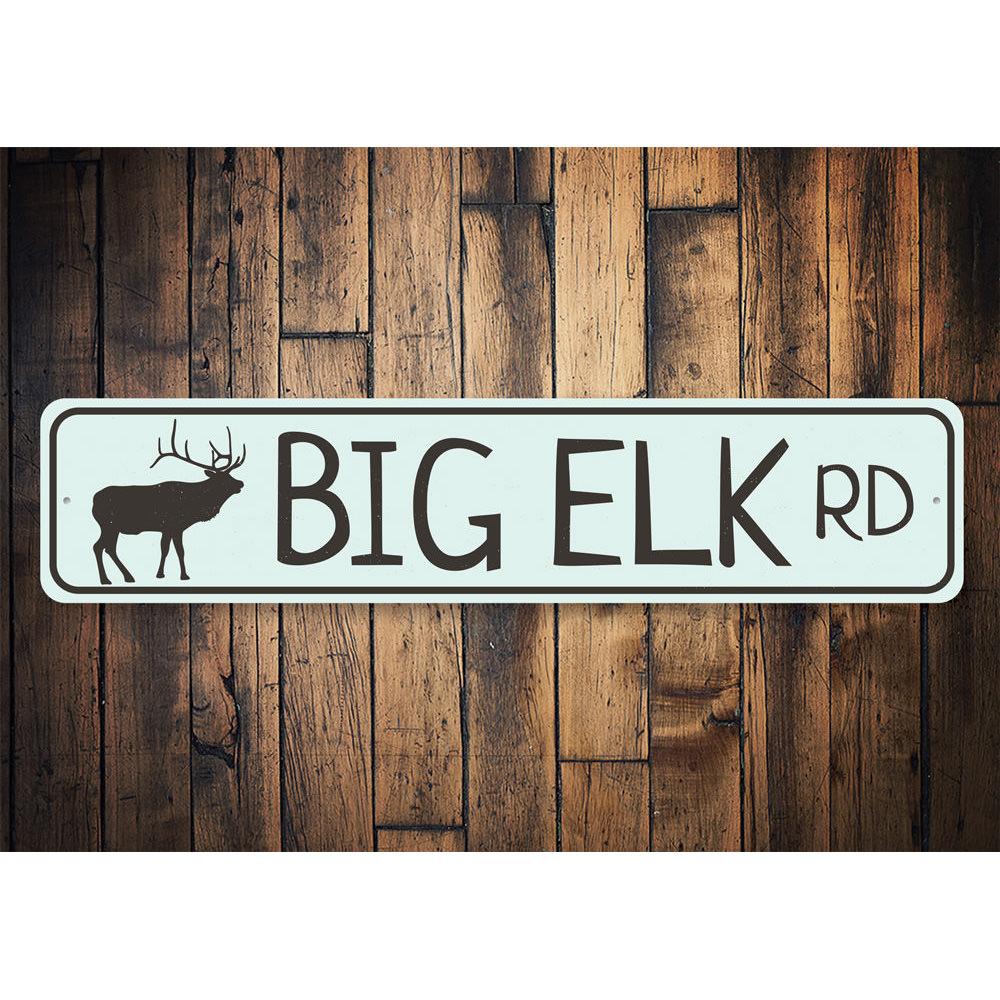 Big Elk Road Sign made of durable aluminum, showcasing a rustic design perfect for lakehouses.