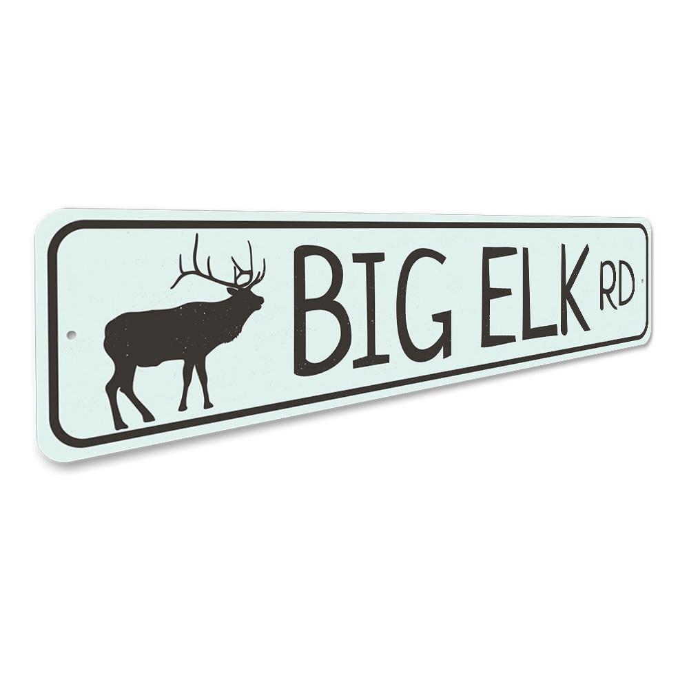 Big Elk Road Sign made of durable aluminum, showcasing a rustic design perfect for lakehouses.