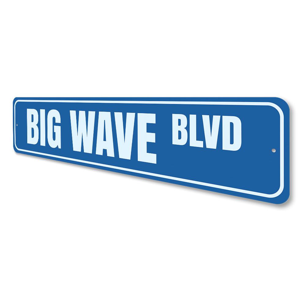 Big Wave Blvd Sign made of high-quality aluminum, featuring a vibrant beach-themed design, perfect for coastal decor.