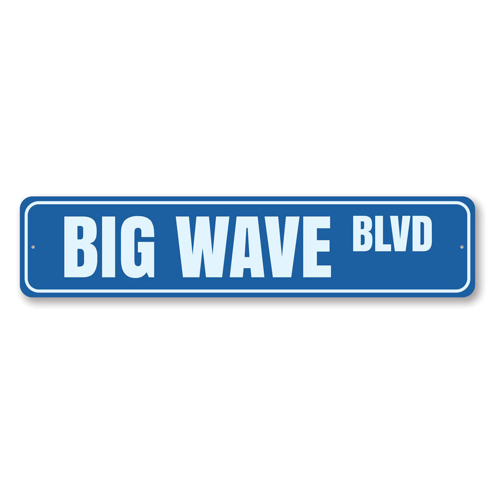 Big Wave Blvd Sign made of high-quality aluminum, featuring a vibrant beach-themed design, perfect for coastal decor.