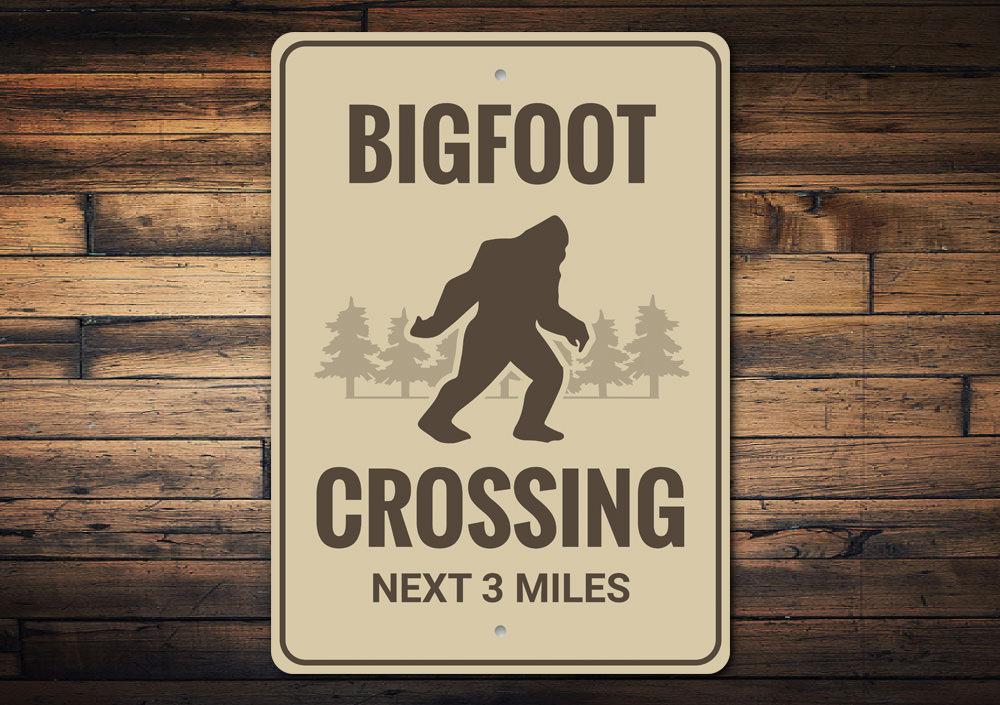 Bigfoot Crossing Sign made of aluminum, featuring a whimsical design perfect for home or outdoor decor.