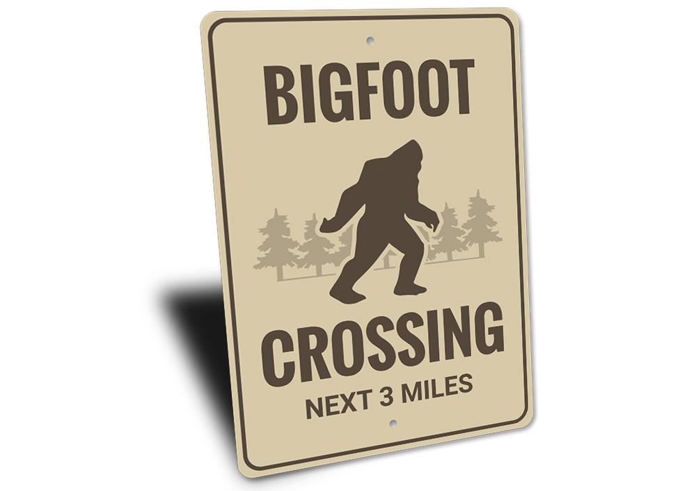 Bigfoot Crossing Sign made of aluminum, featuring a whimsical design perfect for home or outdoor decor.