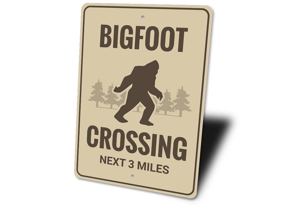 Bigfoot Crossing Sign made of aluminum, featuring a whimsical design perfect for home or outdoor decor.