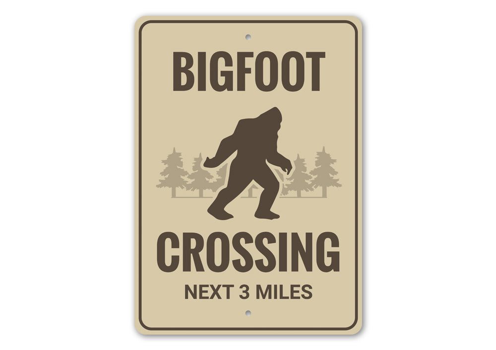 Bigfoot Crossing Sign made of aluminum, featuring a whimsical design perfect for home or outdoor decor.