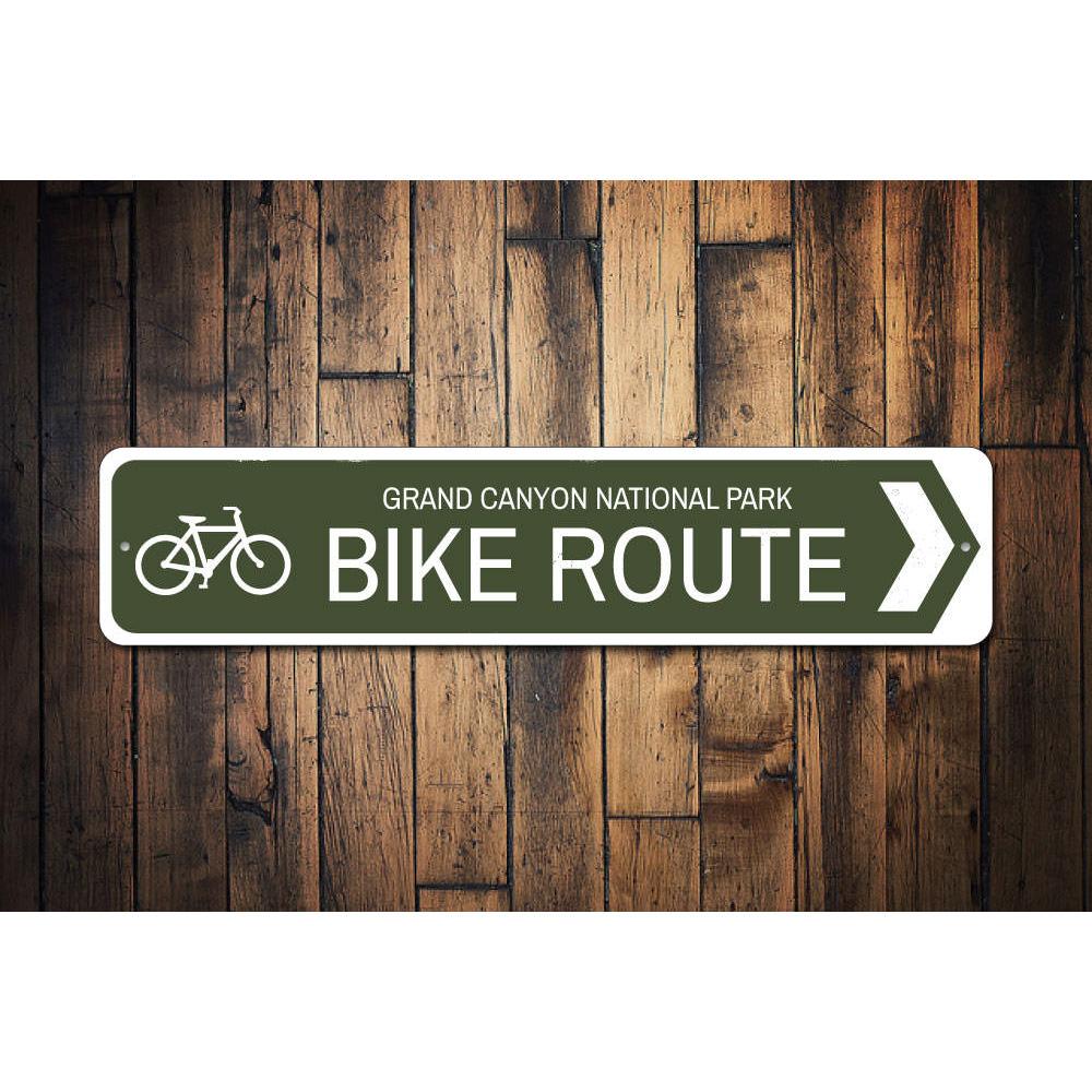 Customizable Bike Route Sign made from high-quality aluminum, featuring pre-drilled holes for easy mounting.