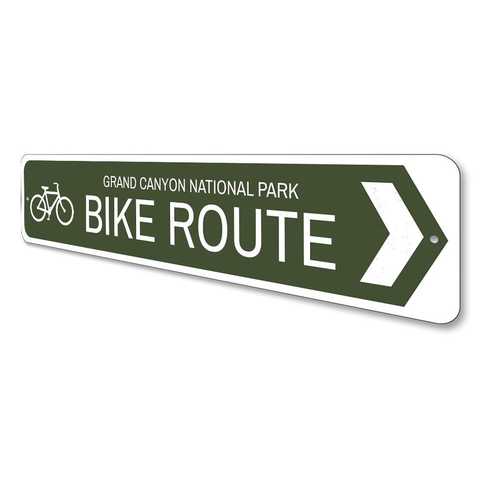 Customizable Bike Route Sign made from high-quality aluminum, featuring pre-drilled holes for easy mounting.