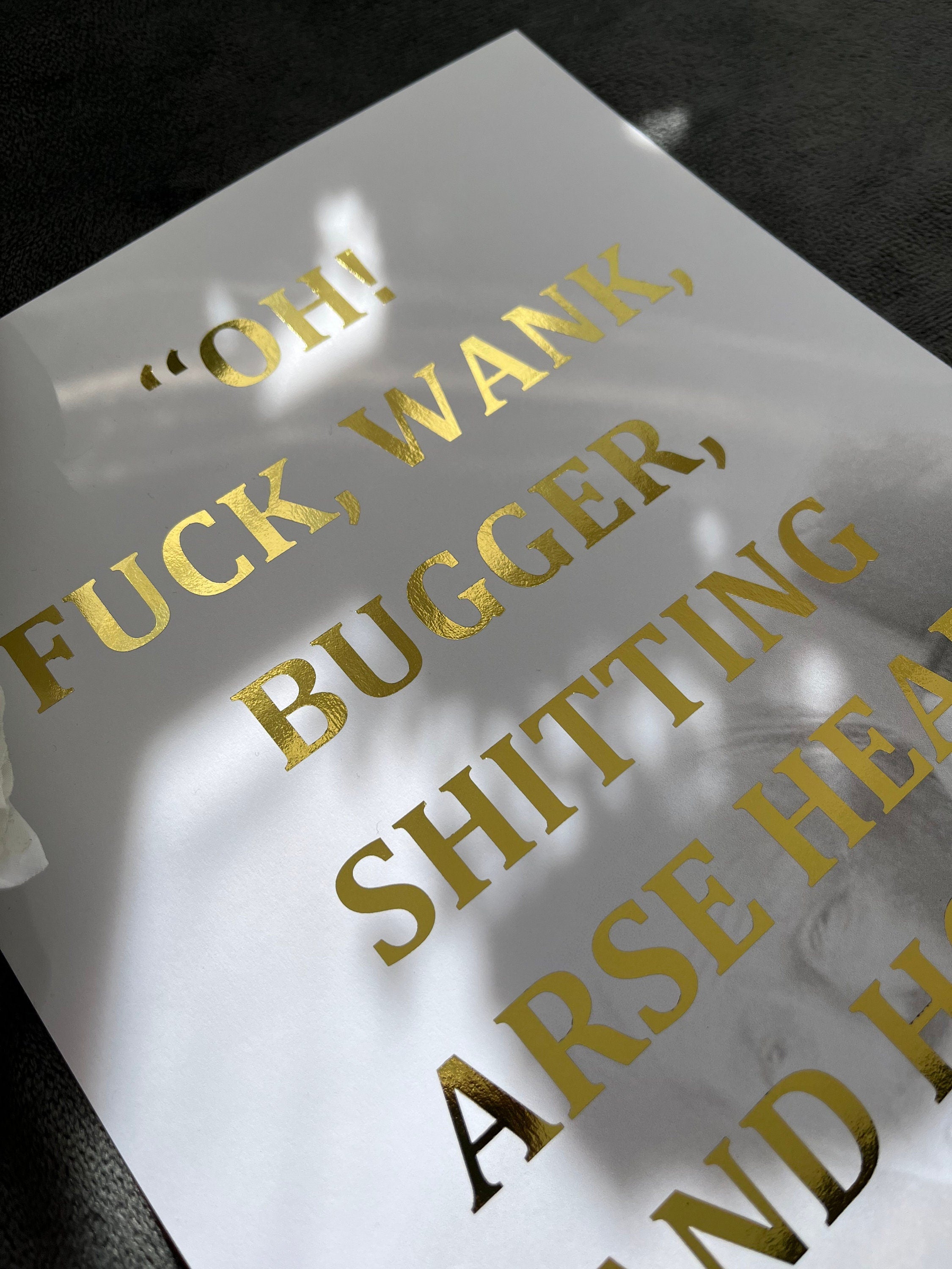 Billy Mack Rude Foil Print featuring a humorous quote from 'Love Actually', elegantly designed with a shiny foil finish.