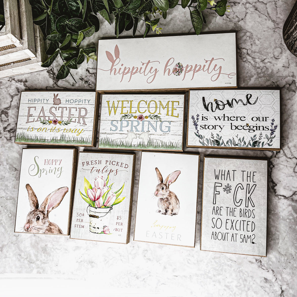 A charming wooden block sign reading 'Bird Problems', measuring 6x4x1 inches, perfect for home decor.