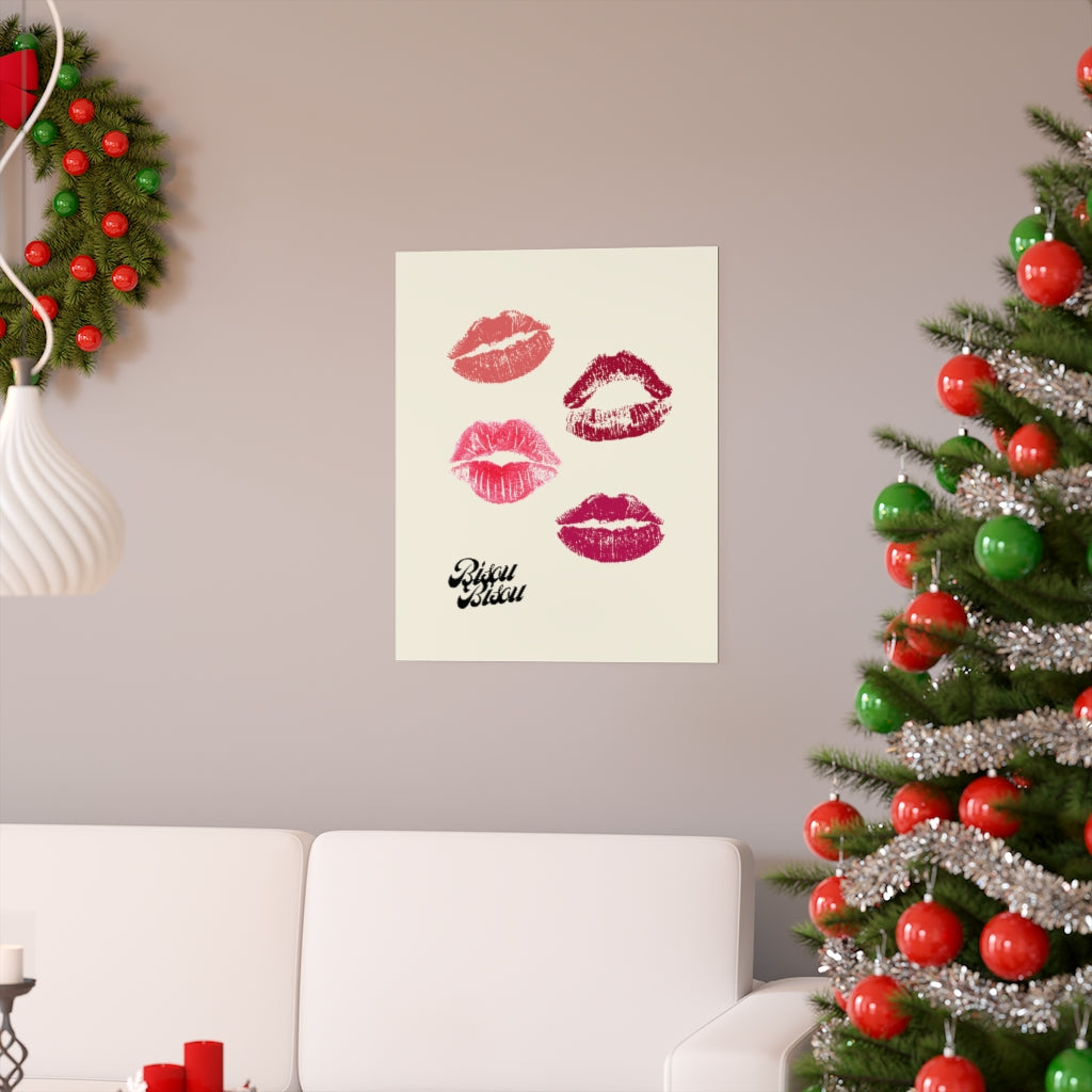 Bisou Bisou Kisses Poster on premium matte fine art paper, showcasing vibrant colors and elegant design.