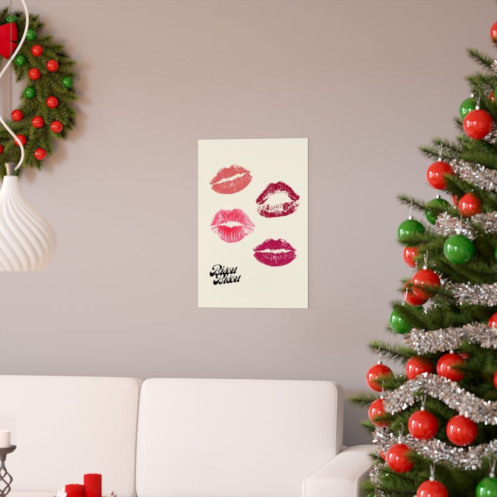 Bisou Bisou Kisses Poster on premium matte fine art paper, showcasing vibrant colors and elegant design.