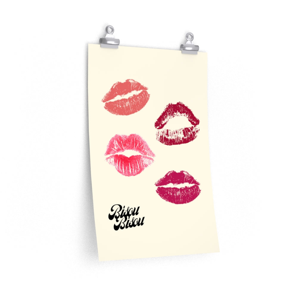 Bisou Bisou Kisses Poster on premium matte fine art paper, showcasing vibrant colors and elegant design.