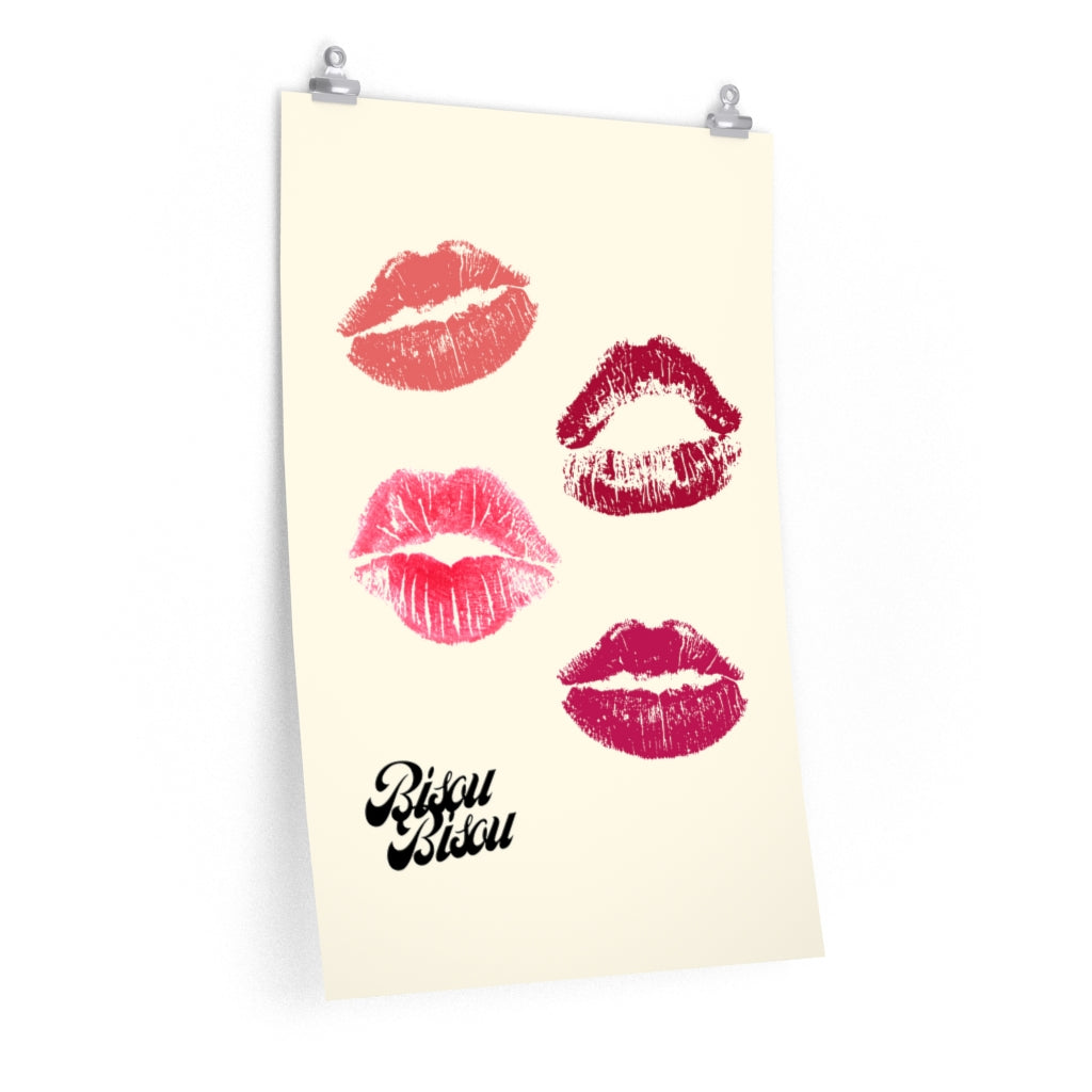 Bisou Bisou Kisses Poster on premium matte fine art paper, showcasing vibrant colors and elegant design.