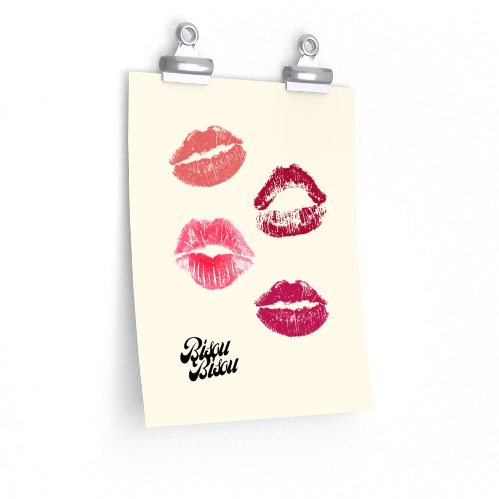 Bisou Bisou Kisses Poster on premium matte fine art paper, showcasing vibrant colors and elegant design.