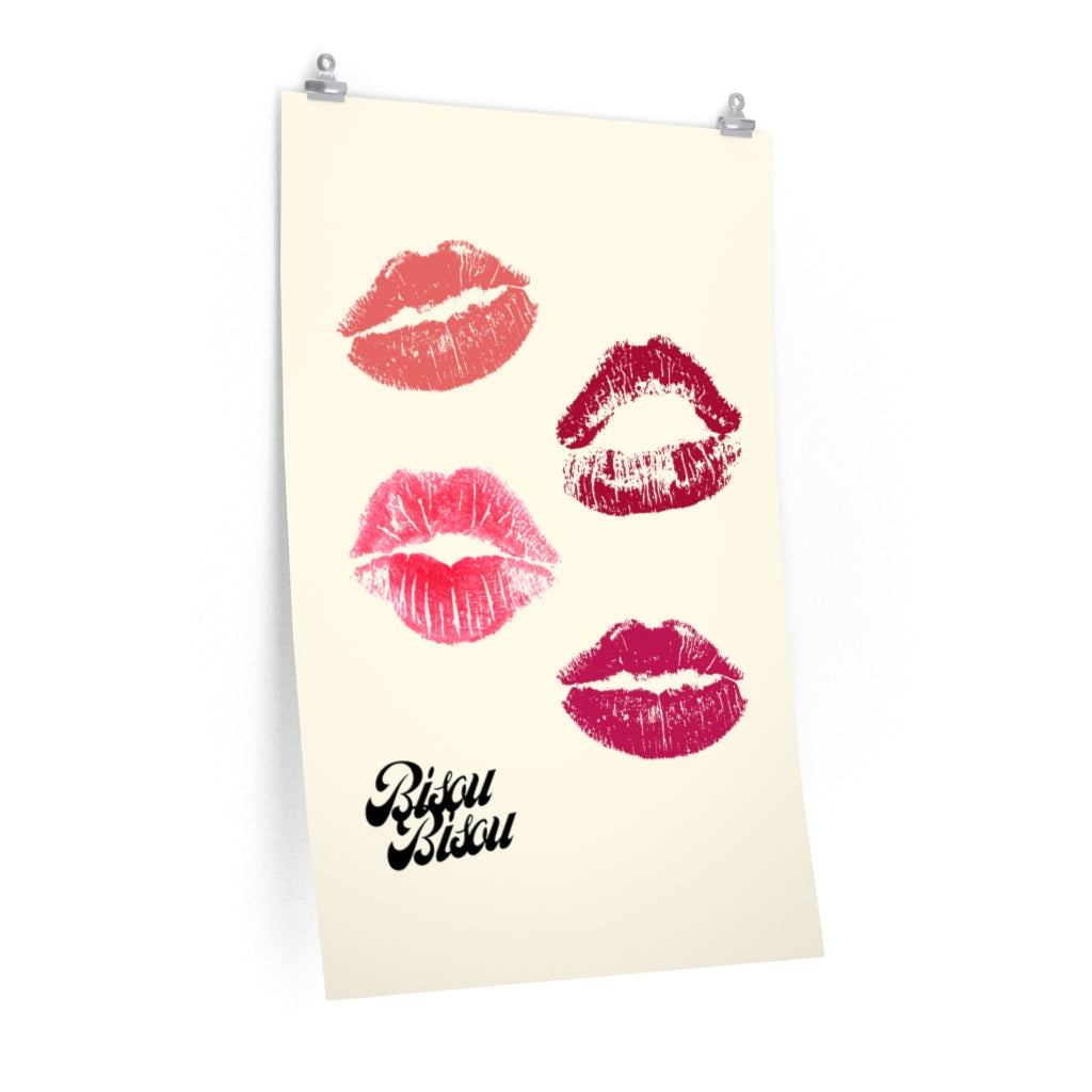 Bisou Bisou Kisses Poster on premium matte fine art paper, showcasing vibrant colors and elegant design.