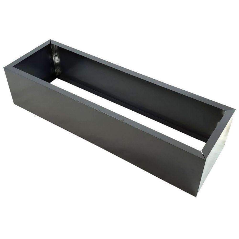 A sleek black metal planter, measuring 110cm long, 34cm wide, and 25cm high, showcasing a modern design suitable for artificial hedges.