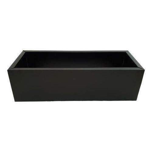 A sleek black metal planter designed for artificial hedges, featuring a powder-coated finish and lightweight construction.