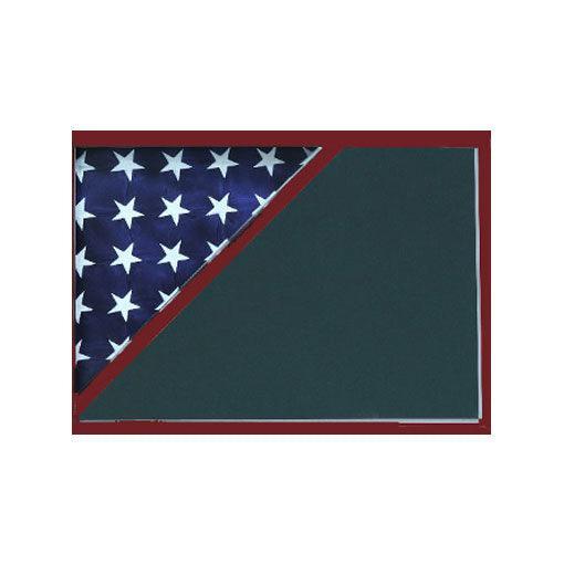 Black Shadow box displaying a 3X5 flag and an 8.5x11 certificate, featuring an acrylic front for protection.