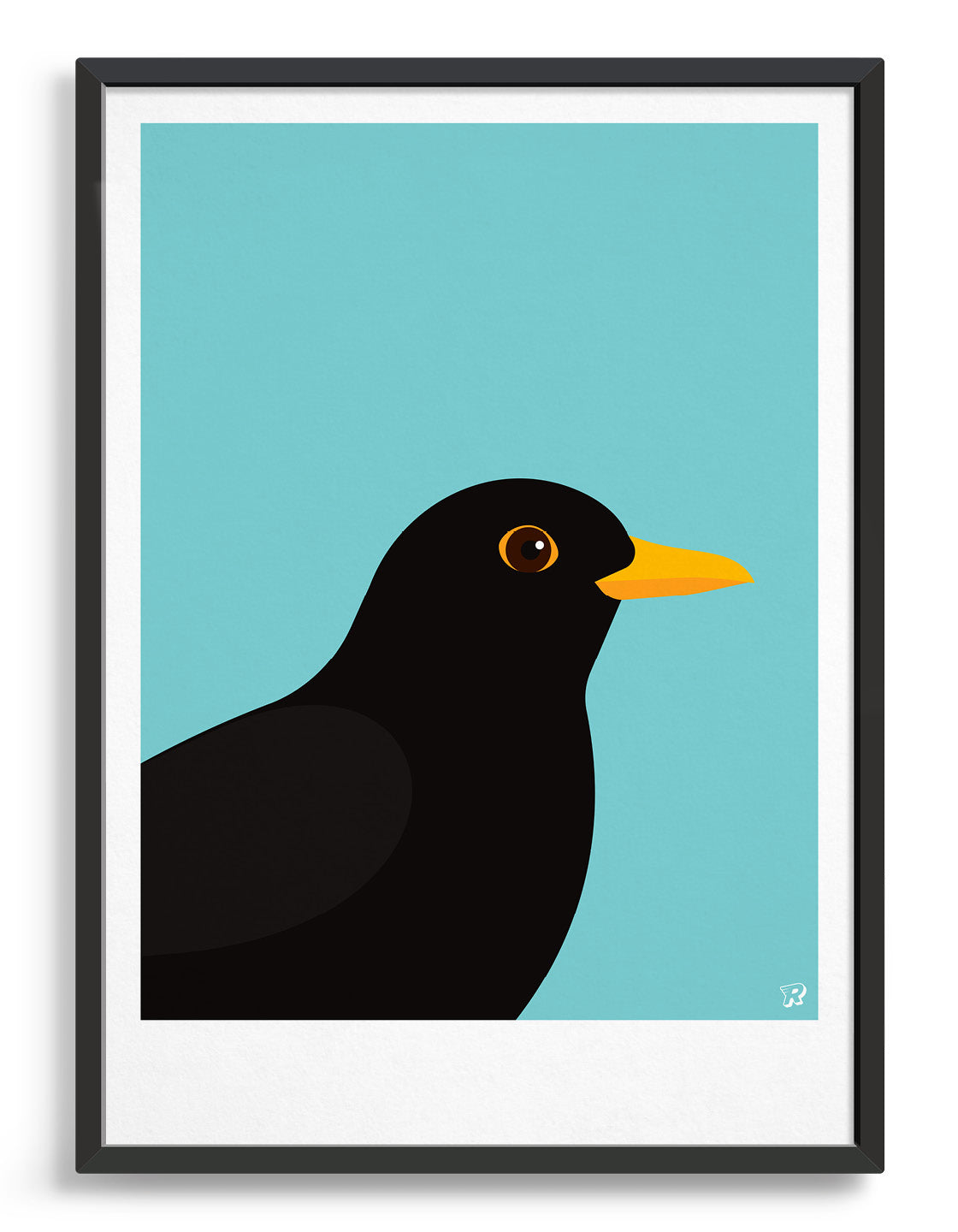 A minimalist blackbird print featuring a bold blackbird against a colorful background, perfect for modern decor.