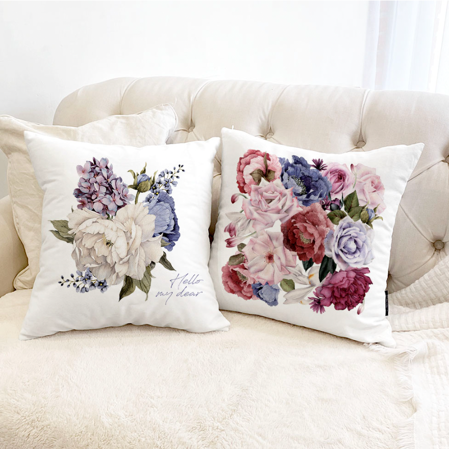 Blooming Flower B_Red cushion showcasing double-sided design and vibrant colors, perfect for home decor.