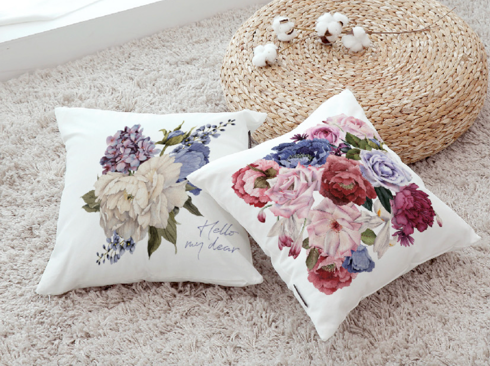 Blooming Flower B_Red cushion showcasing double-sided design and vibrant colors, perfect for home decor.