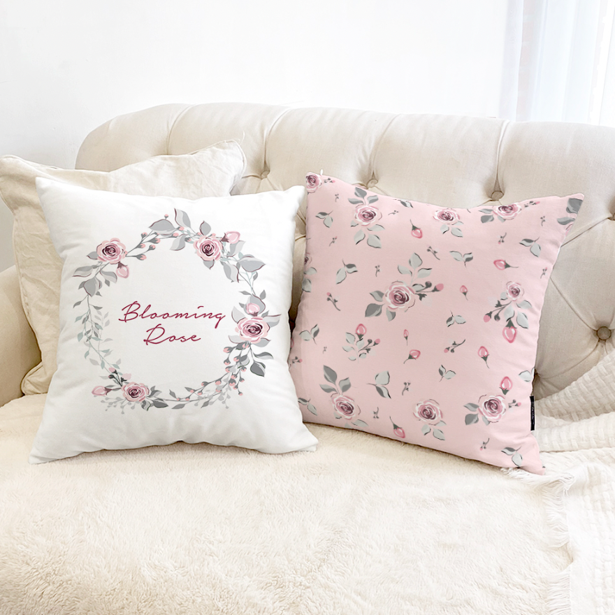 Blooming Rose floral perfume cushions showcasing vibrant floral designs and soft microfiber material.