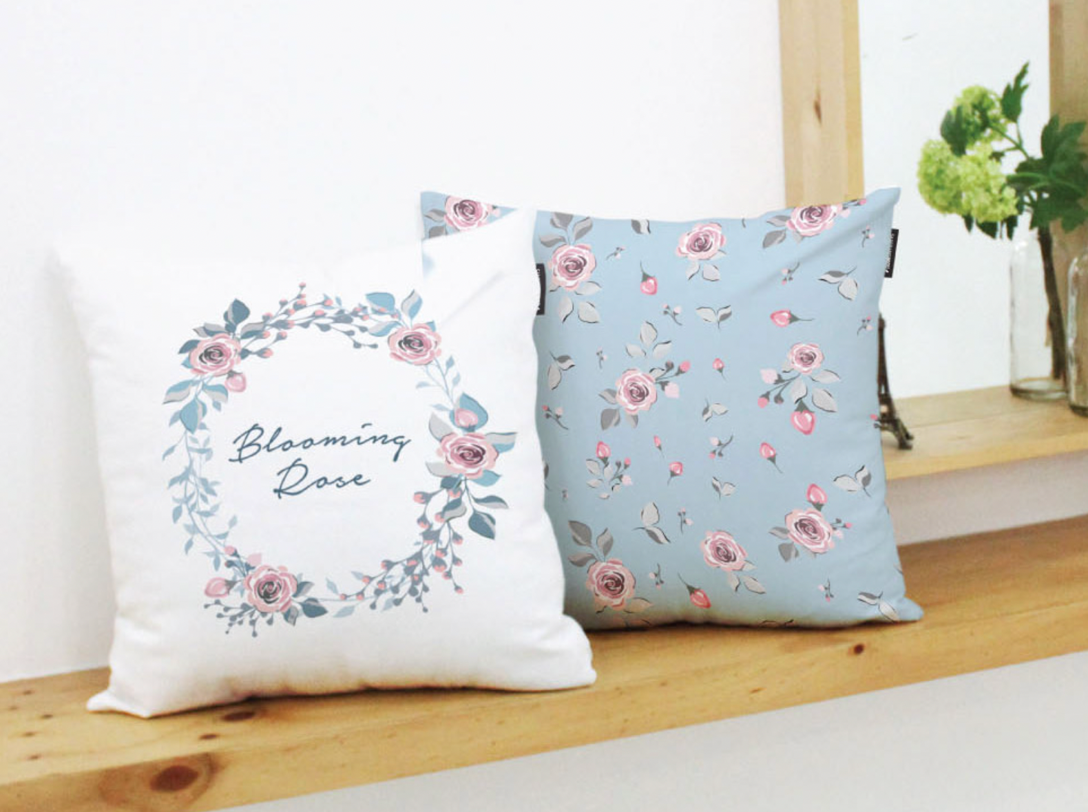 Blooming Rose floral perfume cushions showcasing vibrant floral designs and soft microfiber material.