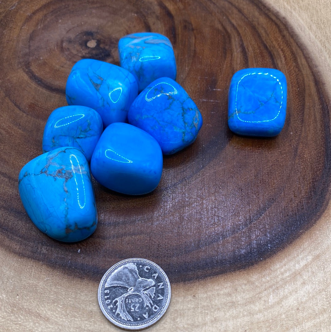 A vibrant piece of Blue Dyed Howlite showcasing its unique blue patterns and textures, symbolizing tranquility and positive energy.