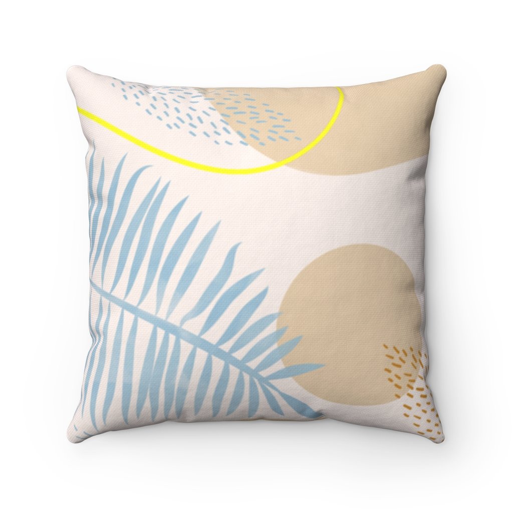 Blue Leaf Cushion featuring vibrant leaf patterns, available in four sizes, perfect for home decoration.