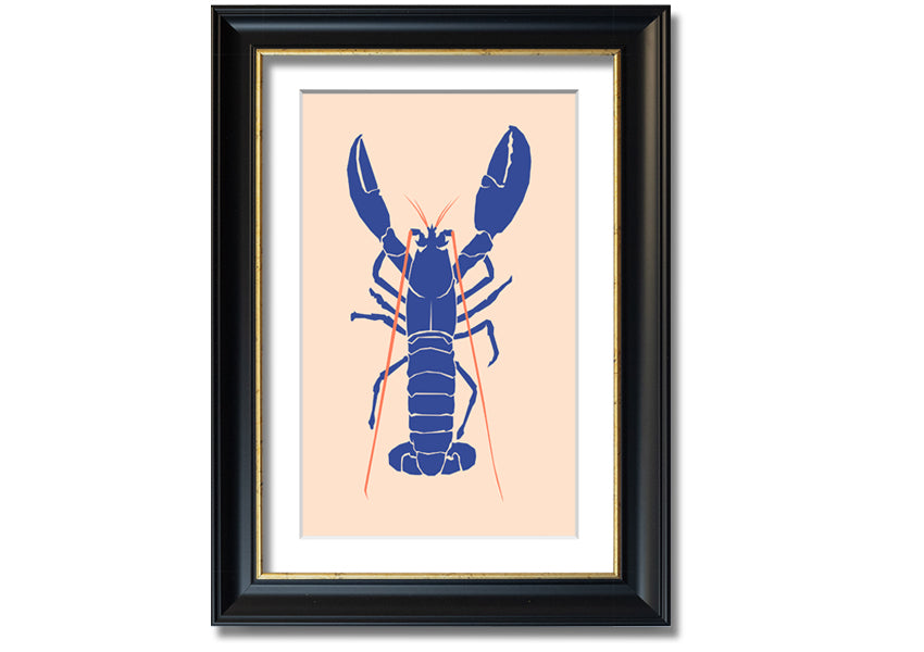 A beautifully framed Blue Lobster print showcasing intricate details and vibrant colors, ready to hang on the wall.