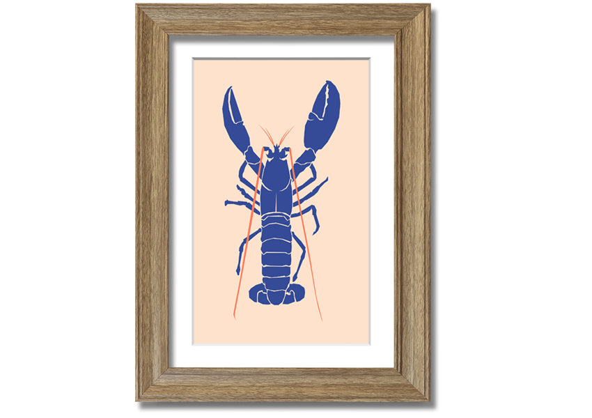 A beautifully framed Blue Lobster print showcasing intricate details and vibrant colors, ready to hang on the wall.