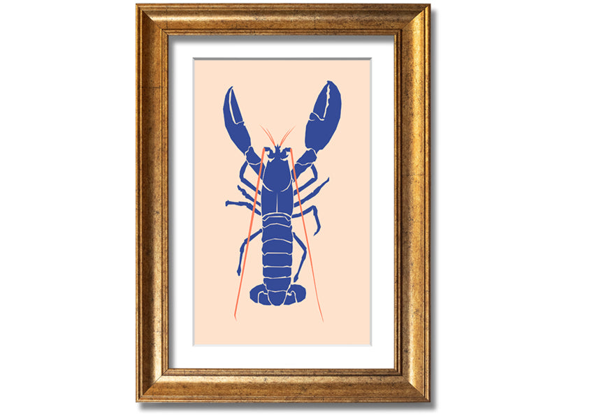 A beautifully framed Blue Lobster print showcasing intricate details and vibrant colors, ready to hang on the wall.