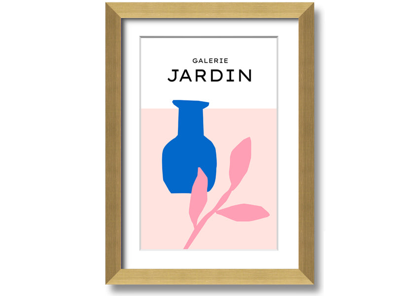 Framed print of a blue pot with pink leaves, showcasing vibrant colors and quality craftsmanship.