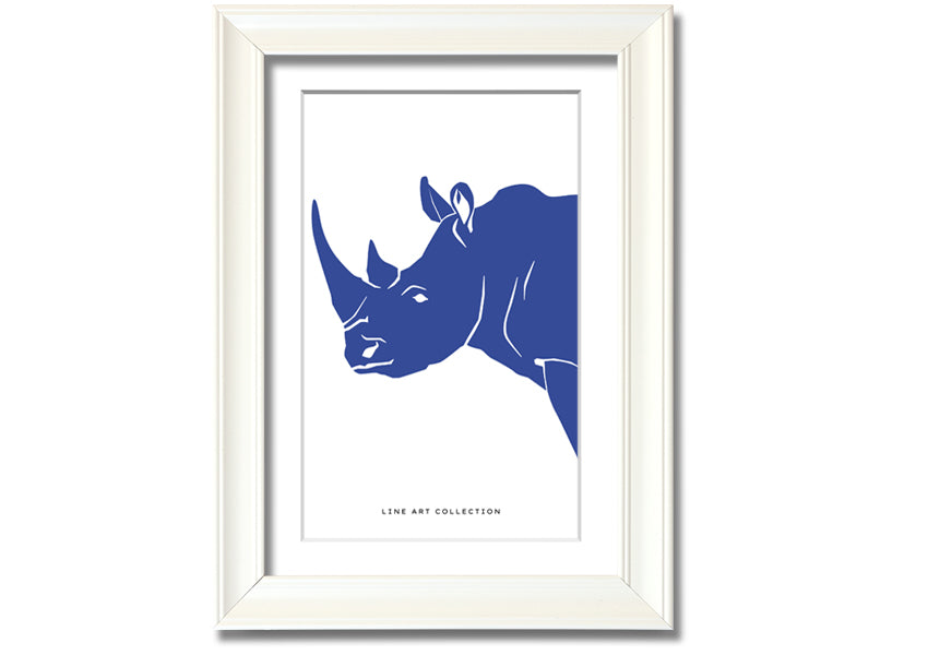 A beautifully framed Blue Rhino print showcasing intricate details and vibrant colors, ready to hang on the wall.