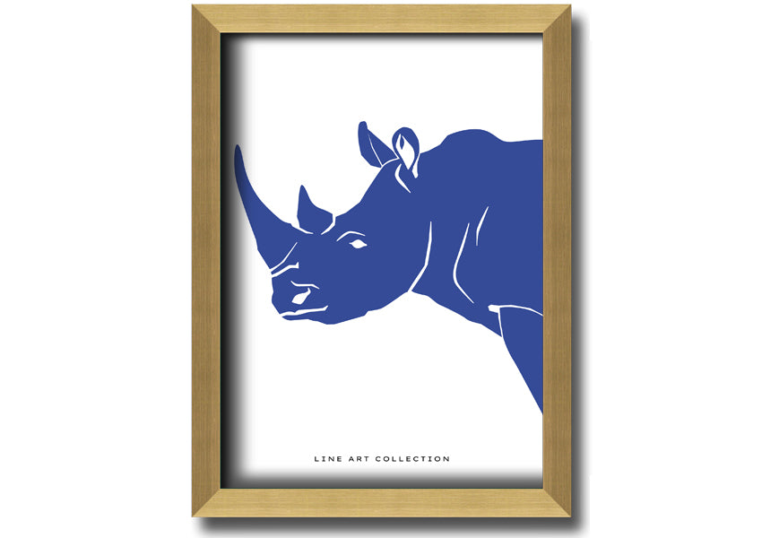 A beautifully framed Blue Rhino print showcasing intricate details and vibrant colors, ready to hang on the wall.